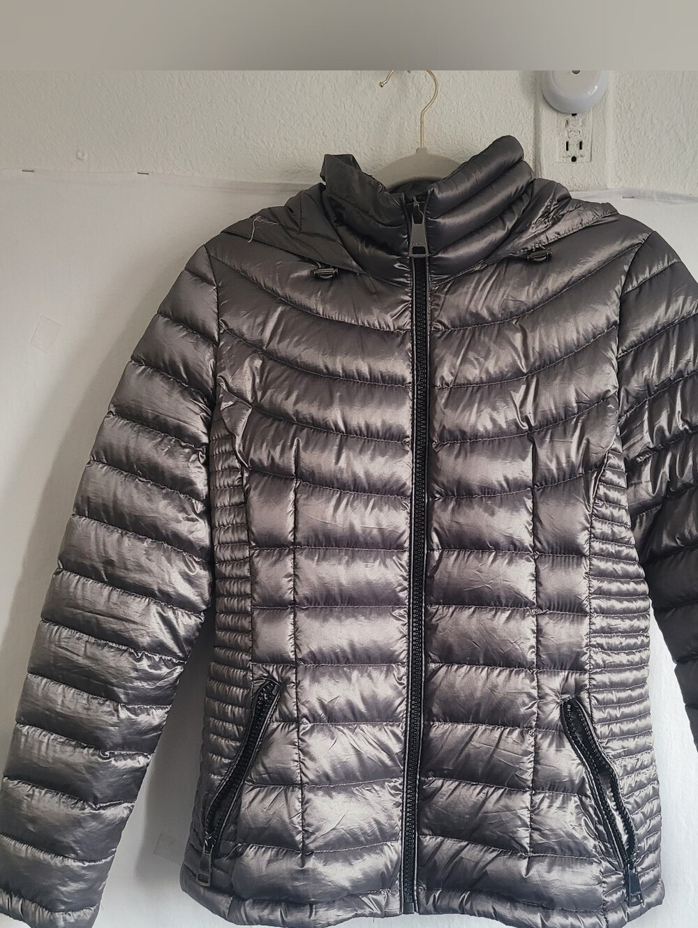 Calvin Klein Authentic .. Metallic Gray Quilted Lightweight Puffer Jacket Size L